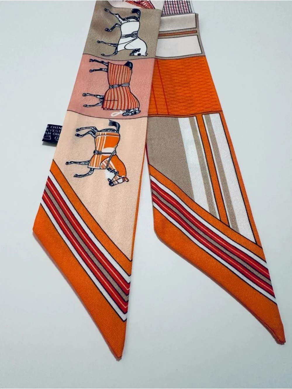 EQUESTRIAN SKINNY SCARF ORANGE STRIPE HAIR TIE BAG HANDLE WRAP NECK WRIST TIE